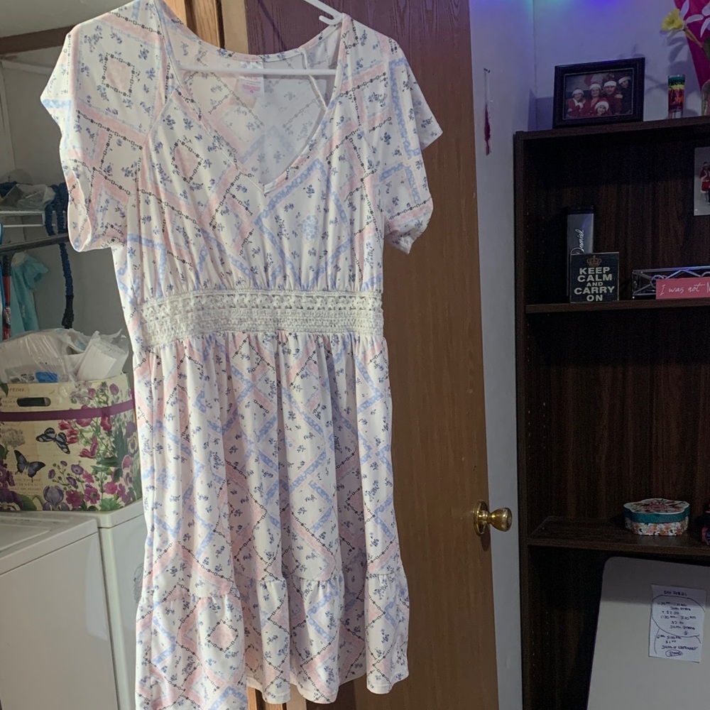 Floral Pink and White Dress